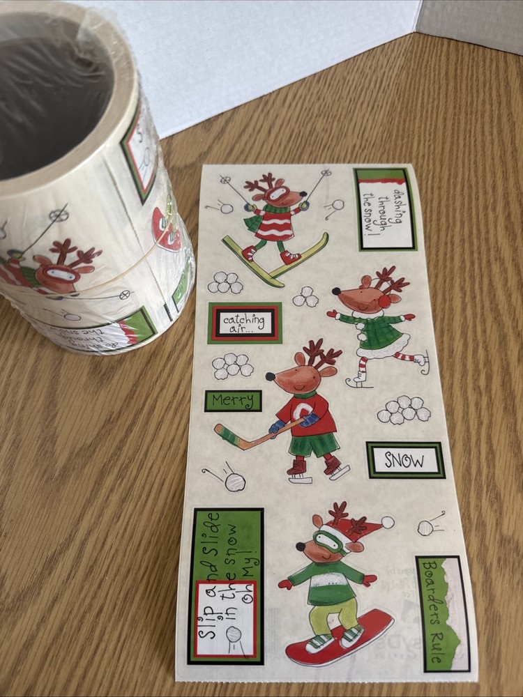 Reindeer Winter Sports Sticker ROLL Daisy D’s Scrapbook Stickers Ski, Holiday