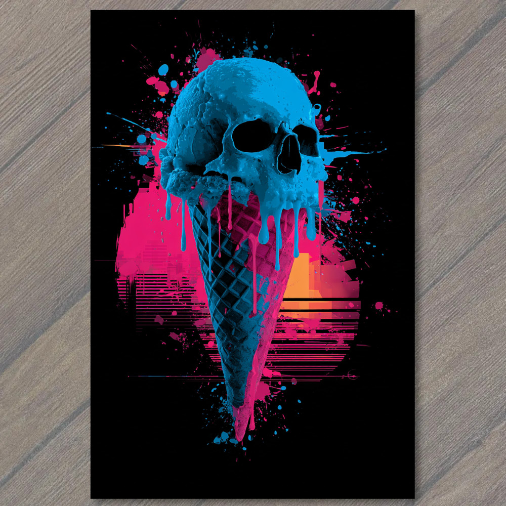 STICKER Gothic Ice Cream Skull Cone Blue Horror Waffle Creepy Odd Humor Art
