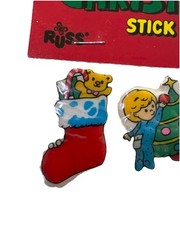Vintage Puffy Stickers Russ Christmas Stick Ons Taiwan 1980s Santa Reindeer NOS