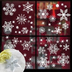 Glitter Snowflake Window Clings, 147PCS Silver Sparkling Christmas Window Cli…
