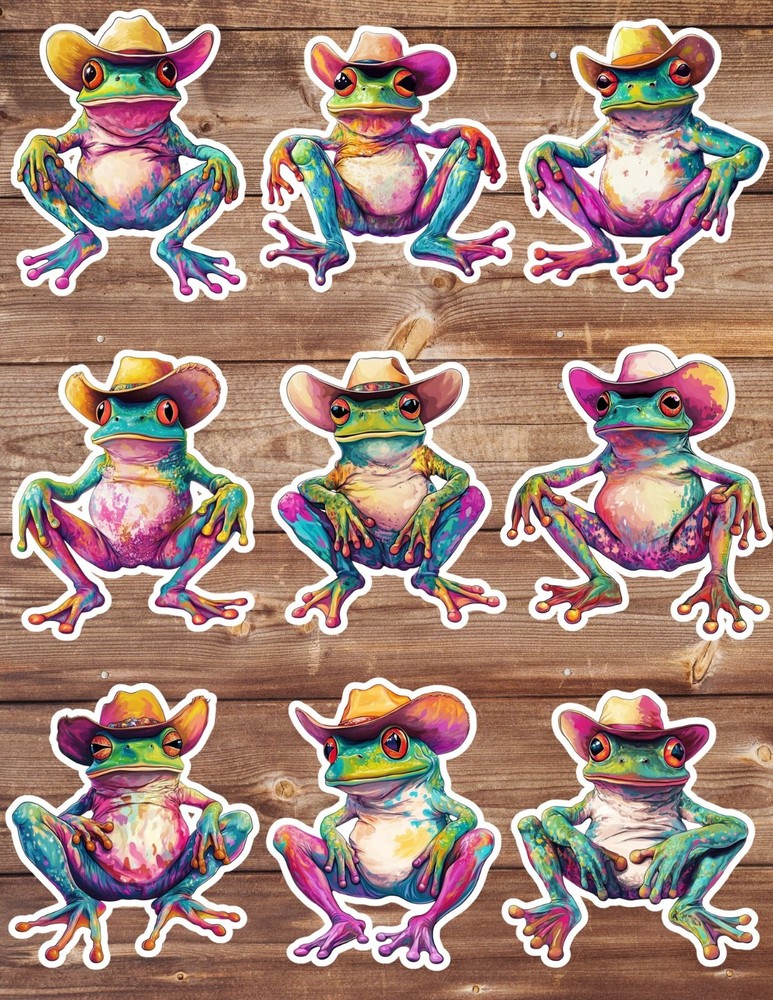 Pop Art Western Frog Vinyl Stickers Set Scrapbooking Laptop Water Bottle