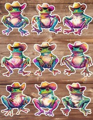 Pop Art Western Frog Vinyl Stickers Set Scrapbooking Laptop Water Bottle