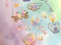 Puffy Sparkles Fairy Tale Magic Wand Sticker Sheet Scrapbook Junk Journal Girly
