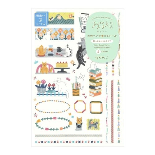 Midori Stickers Yuru Log Cat Pattern 2 Pieces 82673006 Washi Paper