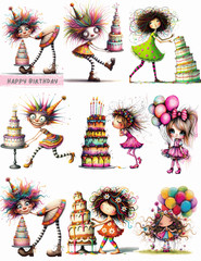 Quirky Birthday Girls Card Toppers Collage Sheet Supplies Scrapbook Junk Journal