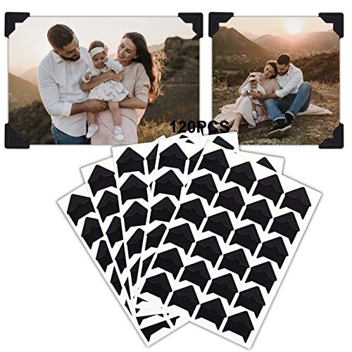 5 Sheets 120 Pcs Picture Corners for Scrapbooking,Self Adhesive Black Photo