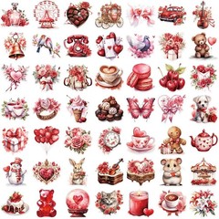 50pcs Transparent Love Stickers, Vintage Valentine Waterproof PET for Scrapbook