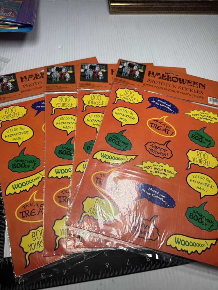 Halloween Paper Magic Group VTG 1997 Stickers Sealed Sayings Photo Fun 4 Packs