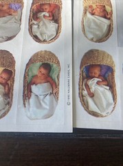 Vintage Hallmark Stickers Babies Infants Wicker Baskets 2 Sheets Baby 1995