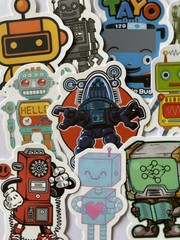 ROBOT ASSORTMENT Stickers (6pc)Buzz•Metal•Beep•Strong •Machine•Computer•￼Chat• ￼