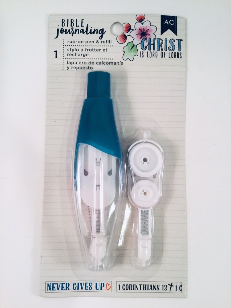 Bible Journaling Deco Pen, Washi, Rub on Pen & Refill Tape «Never Gives Up»