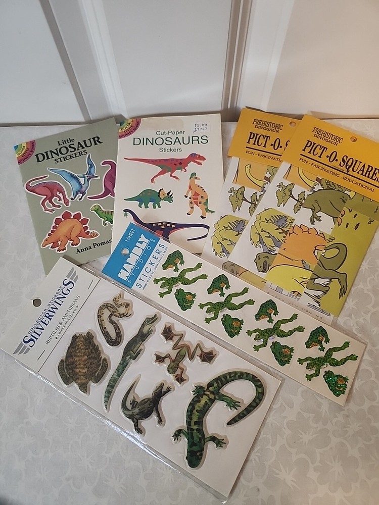 Vtg Sticker Educational Tool Lot Of 6 Dinosaurs and Amphibians – all unused