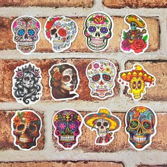 Day of the Dead Sugar Skull Stickers | Colorful Floral Calavera | Set of 10