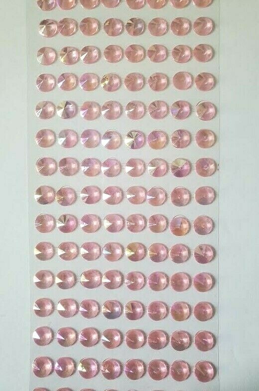 CraftbuddyUS 144 pcs x10mm(18 Stripes)Self Adh Pointed Round Gems,Color-AB PINK