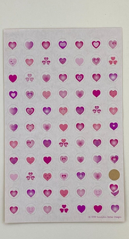 Sandylion Heart Stickers 1 Sheet 1999 Kromekote Pink Tiny Small