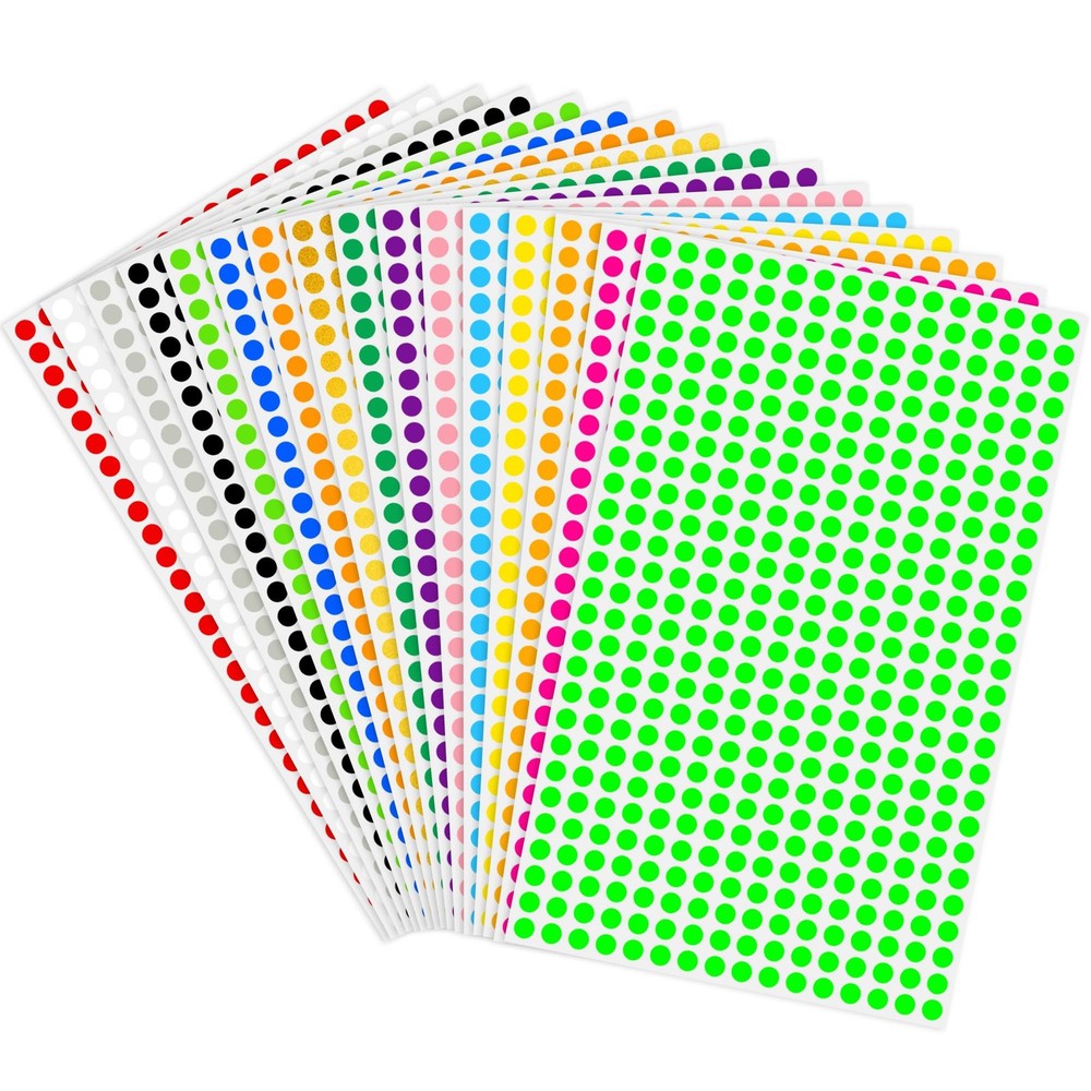 PARLAIM 1/4 Inch Round Color-Code Dot Stickers,16 0.25 X inch, 16 Colors