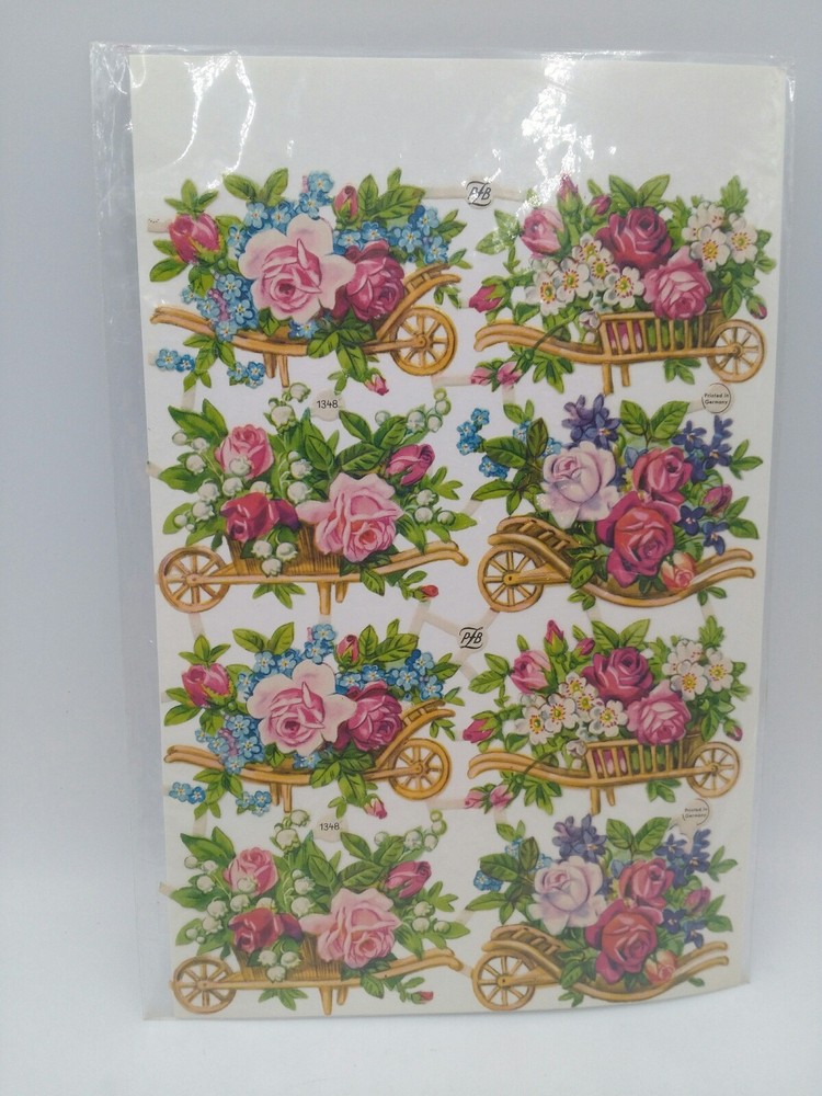 Vintage PZB Pastel Flower Cart Scraps ~ Germany