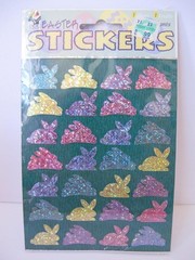 Vtg Glitter Easter Bunny Stickers 1 Sheet Paper Magic Blue Pink Yellow Purple
