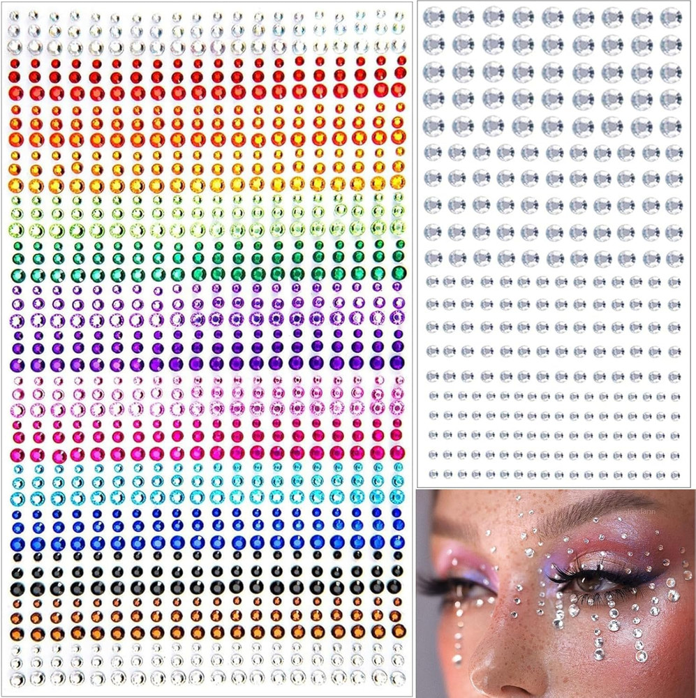 1345 Pcs Eye Face Rainbow Rhinestone Stickers Acrylic Self Adhesive Gems Jewels