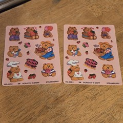 Vintage Scratch ‘n Sniff Stickers Strawberry Cute Bears 1989 Baking Cooking