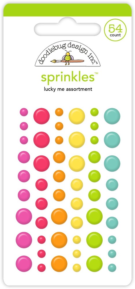 Doodlebug Sprinkles Puffy Enamel Dots Lucky Me Asst Bright Pink Orange Green