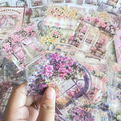 64 Sheets Vintage Floral Scrapbooking Kit, Precut Floral Natural Garden Flowers