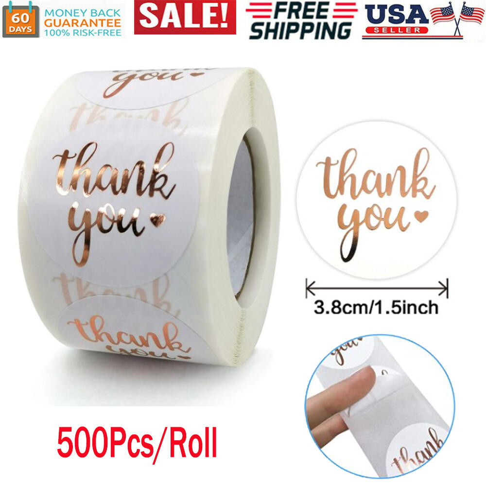 1.5Inch Thank You Stickers Roll 500 Pcs Rose Gold Thank You Stickers Lables Tags