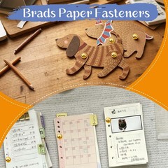 600 PCS 0.3 x 0.6 Inch Brads Round Head Paper Fasteners Metal Brass Fasteners…