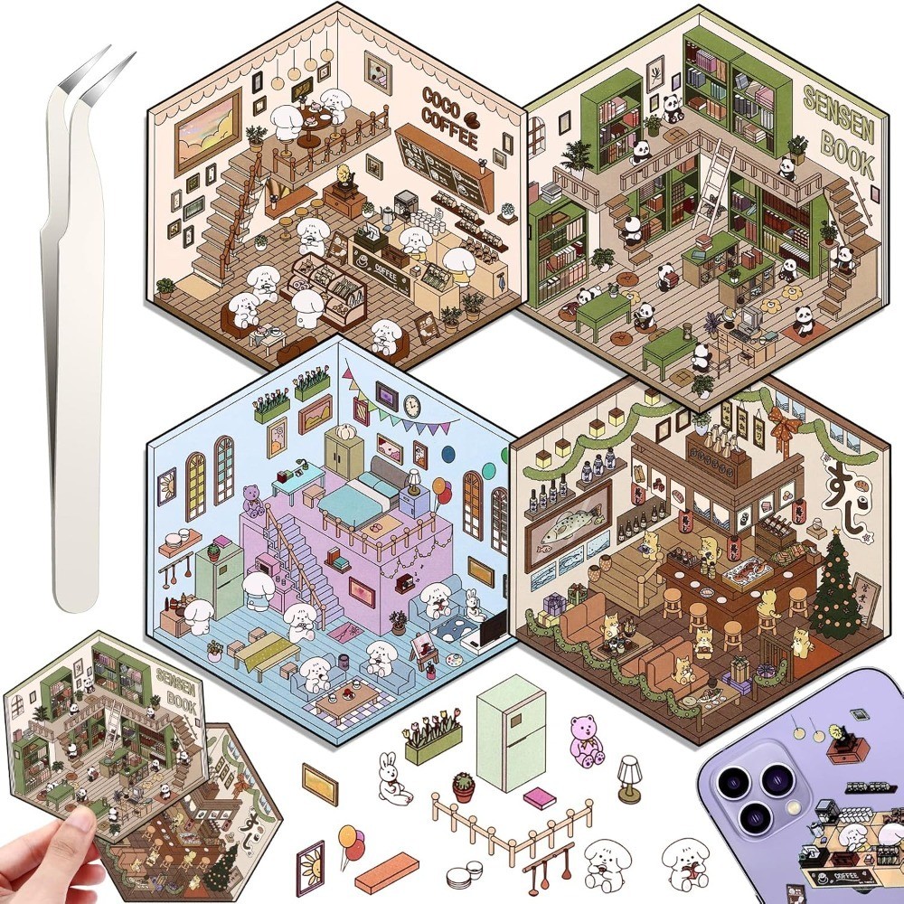 DIY 3D House Stickers Set of 4 Create Your Own Scenes Warm Home Supermarket