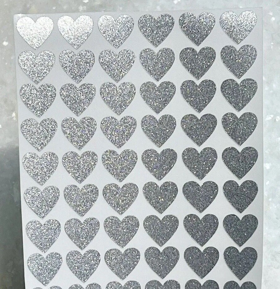 Silver Shimmer Glitter Heart Sticker Sheet! – Choose a Size – Cute & Sparkly!