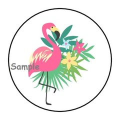 30 TROPICAL FLAMINGO ENVELOPE SEALS LABELS STICKERS 1.5″ ROUND FLOWERS LEAVES