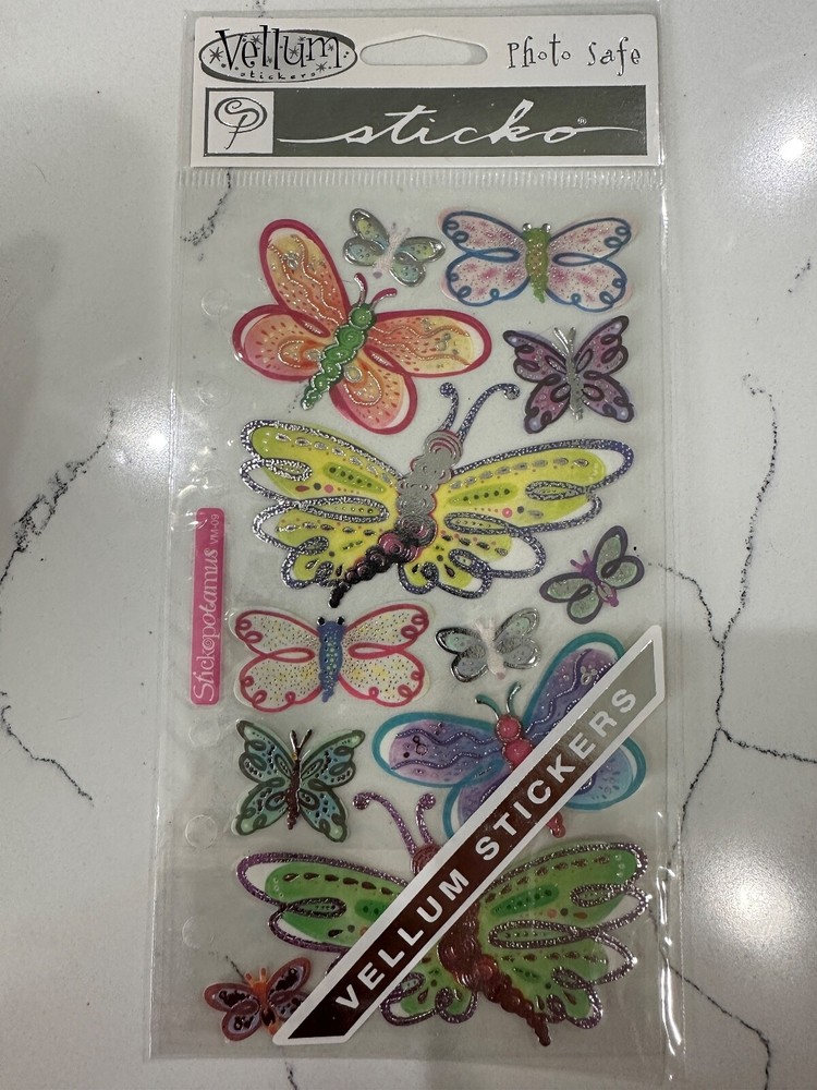 Sticko Vellum Photo Safe Butterflies 12 PC Multi Colors & Sizes Scrapbooking Art