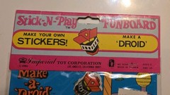 Vtg 1981 Imperial STICK N PLAY Puffy Sticker Robot Droid Funboard, Sealed RARE