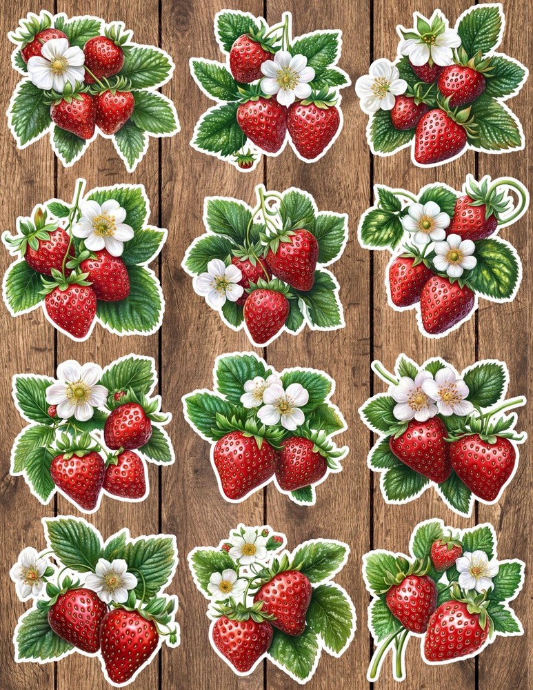 Retro Strawberry Die Cut Vinyl Stickers Set Scrapbooking Laptop Waterbottle