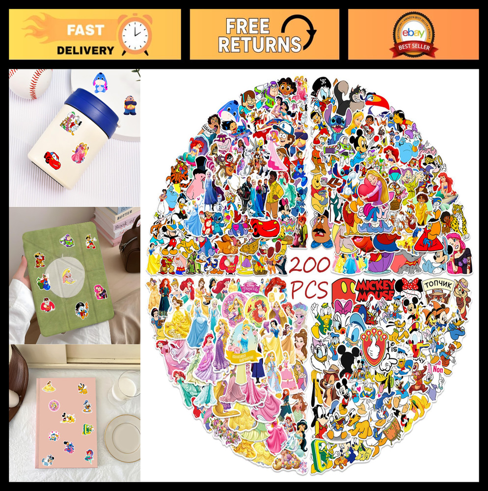 200Pcs Princess Stickers Pack – Cute Cartoon Decals for Kids, Teens & Adults – W