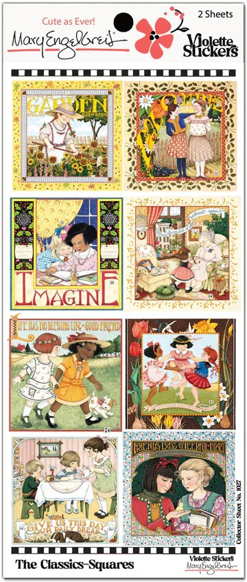 Mary Engelbreit Stickers 2 Sheets Whimsical Classics Squares Art Imagine Garden