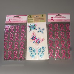 Breast Cancer Awareness Ribbon & Butterflies Stickers Bling Gemstone Design LOT