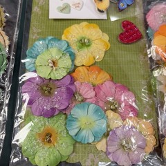 Lot Floral Flower Scrapbook Stickers, Embellishments, Fabric and Paper Accents