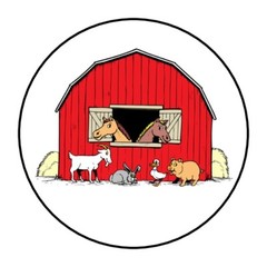 30 1.5″ Red Barn Farm Envelope Seals Labels Stickers Round Animals
