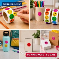 1000 Smiley Face Reward Stickers for Kids, 1 Inch Round Multicolor Happy Face St
