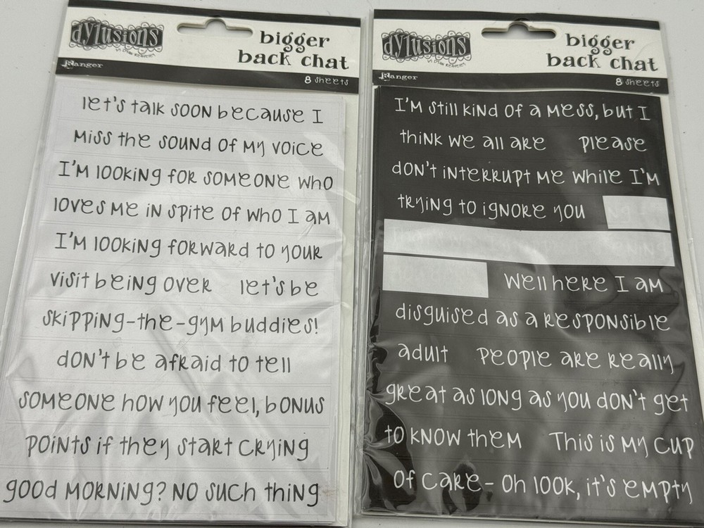 Dylusions Text Stickers Bigger Back Chat Set of 2 White and Black
