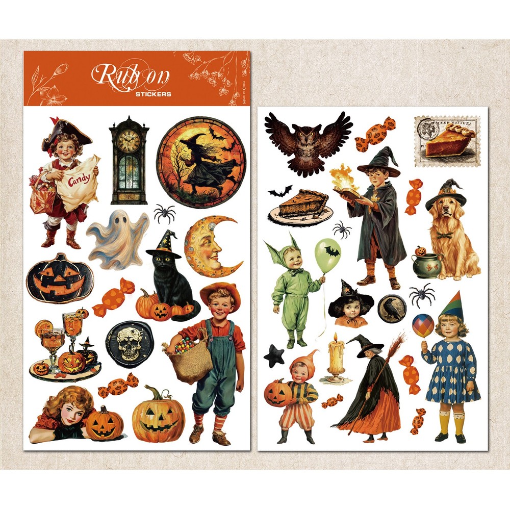 Halloween 2 Small Rub On Transfers Stickers Witch Crafts for Paper Wood Fabric