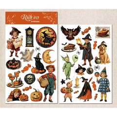 Halloween 2 Small Rub On Transfers Stickers Witch Crafts for Paper Wood Fabric