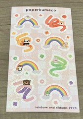 NEW PaperKumaCo “Rainbow & Ribbons” 🌈 Sticker Sheet Paper Kuma Co Stickers