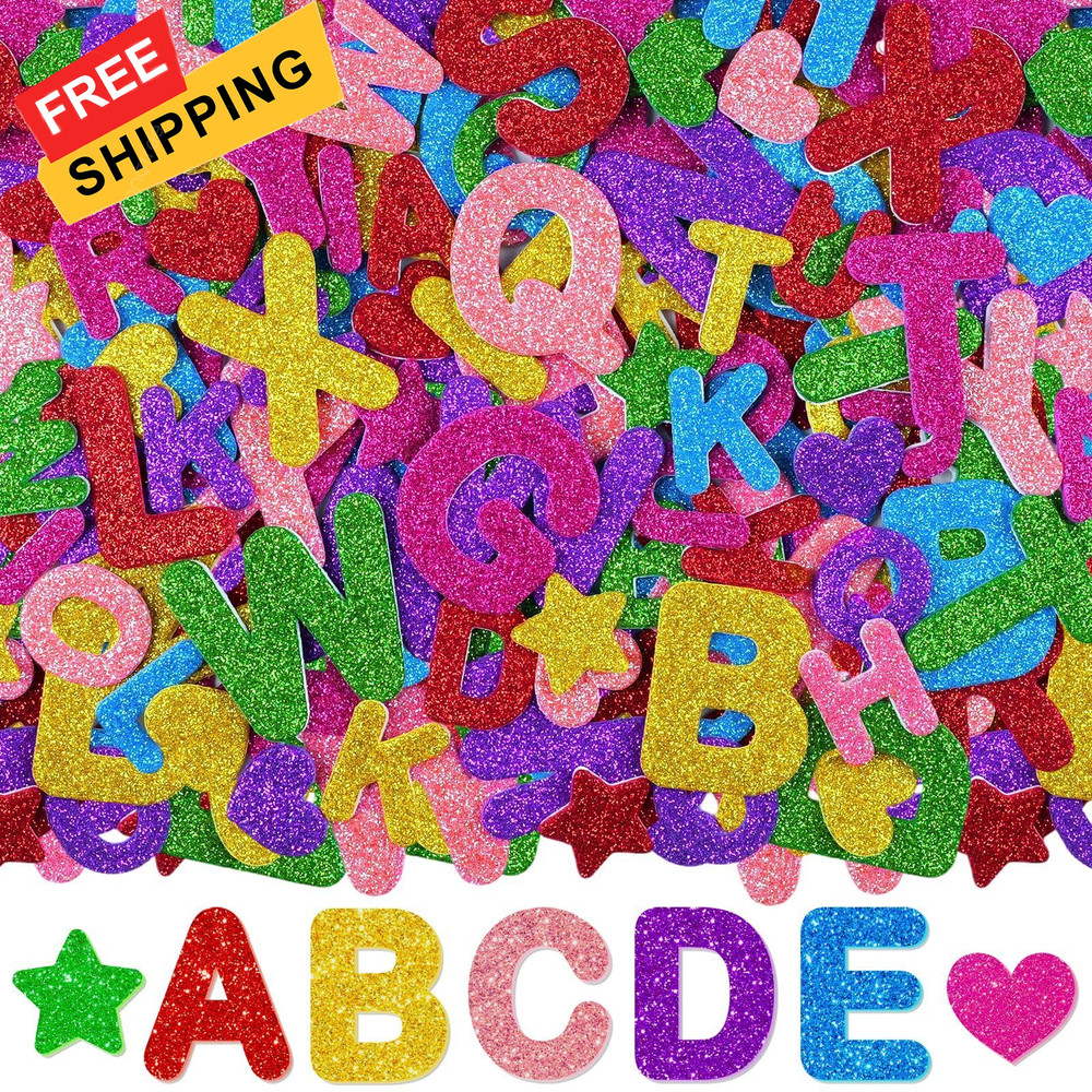 Glitter Foam Letter Stickers, 448 PCS Self-Adhesive 3D ABC 1.5″, Multicolored