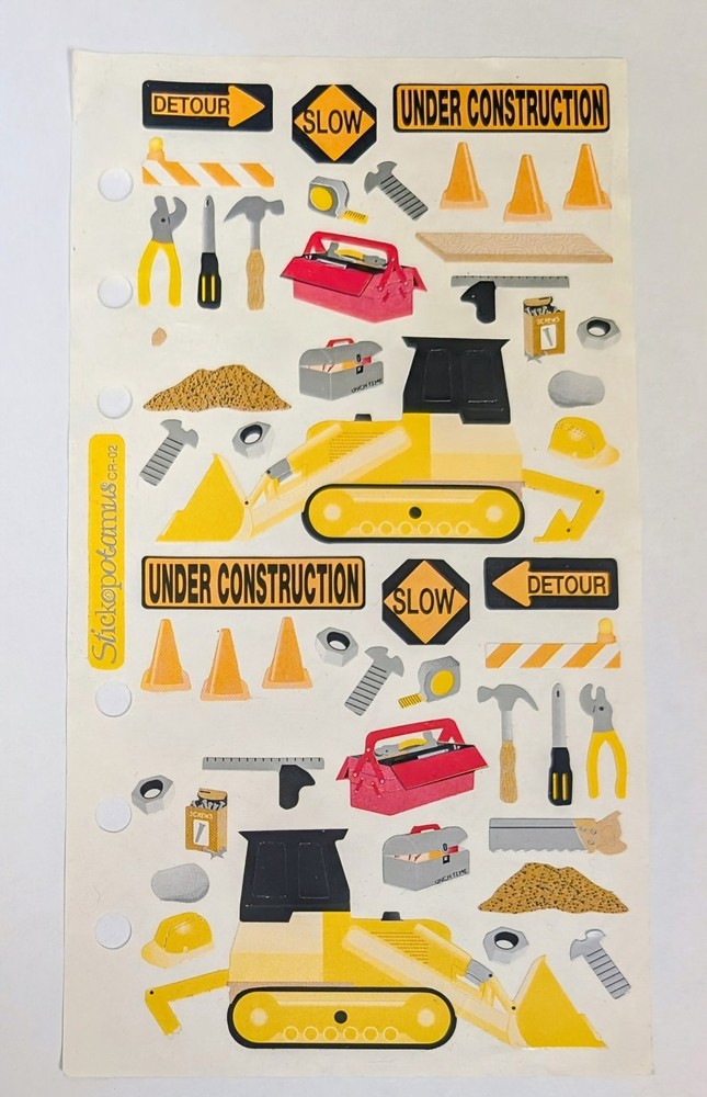 Vtg Stickopotamus Stickers: Under Construction Vehicles Road Signs Tools Toolbox