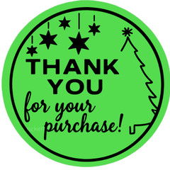Christmas Thank You Stickers 2” Round Green Tree Design Small Business