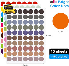 1050 Pcs Dot Stickers 3/4 Inch Colored Dot Stickers 30 Color Circle Coding Label