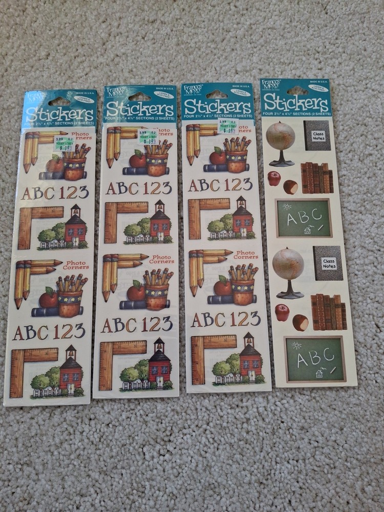 4 Vintage Frances Meyer «School Daze» & «School Photo Corners» Stickers NOS