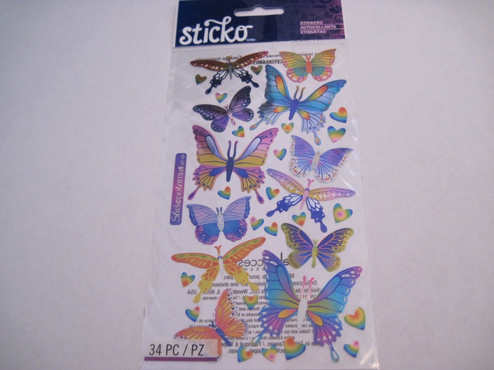 Scrapbooking Crafts Sticker Pack Sticko Metallic Butterflies Foil Blue Purple